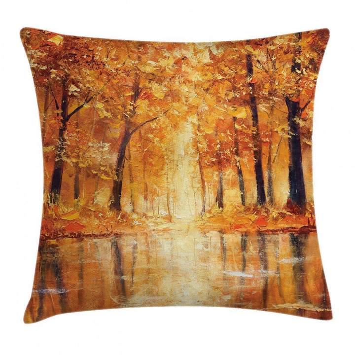 Forest Lake Fall Trees Art Pattern Printed Cushion Cover