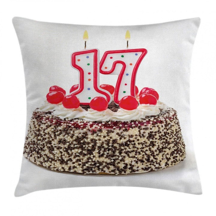 Birthday Cherries Cake Pattern Printed Cushion Cover