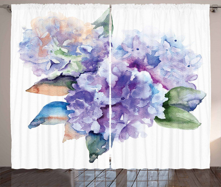 Blooming Hydrangea Purple Pattern Window Curtain Home Decor
