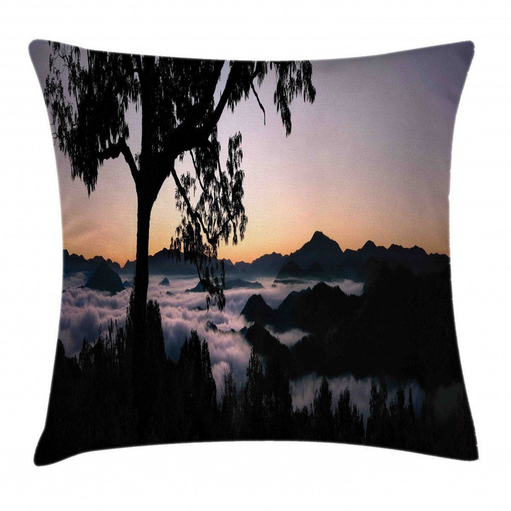 Fog Fill Valley Sunset Art Pattern Printed Cushion Cover