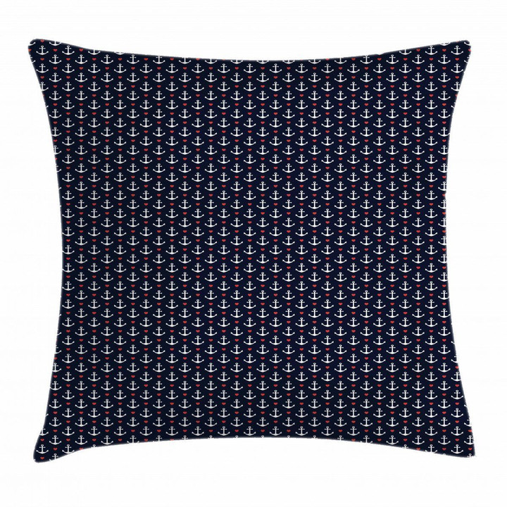 Small White Anchors Pattern Printed Cushion Cover