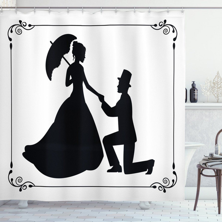 Marriage Proposal Black Pattern Shower Curtain Home Decor