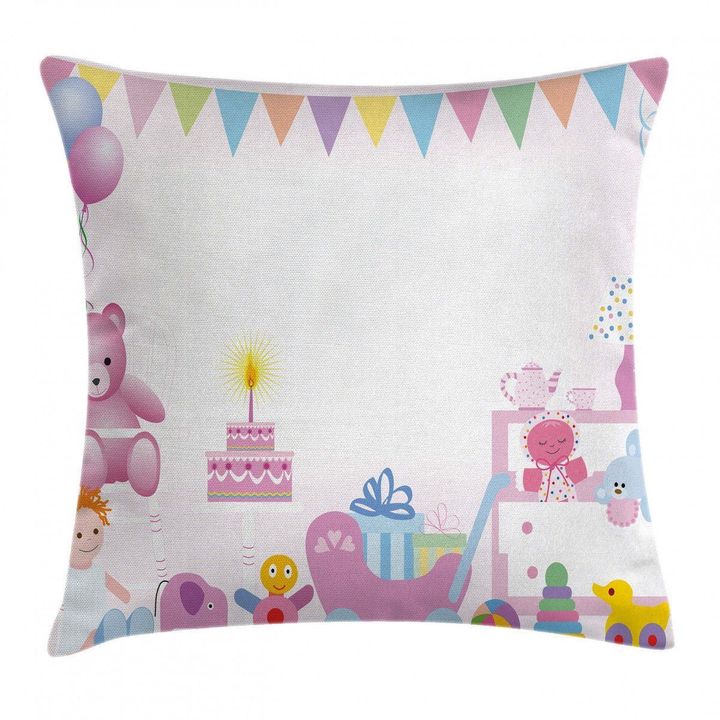 Baby Girl Birthday Pattern Printed Cushion Cover