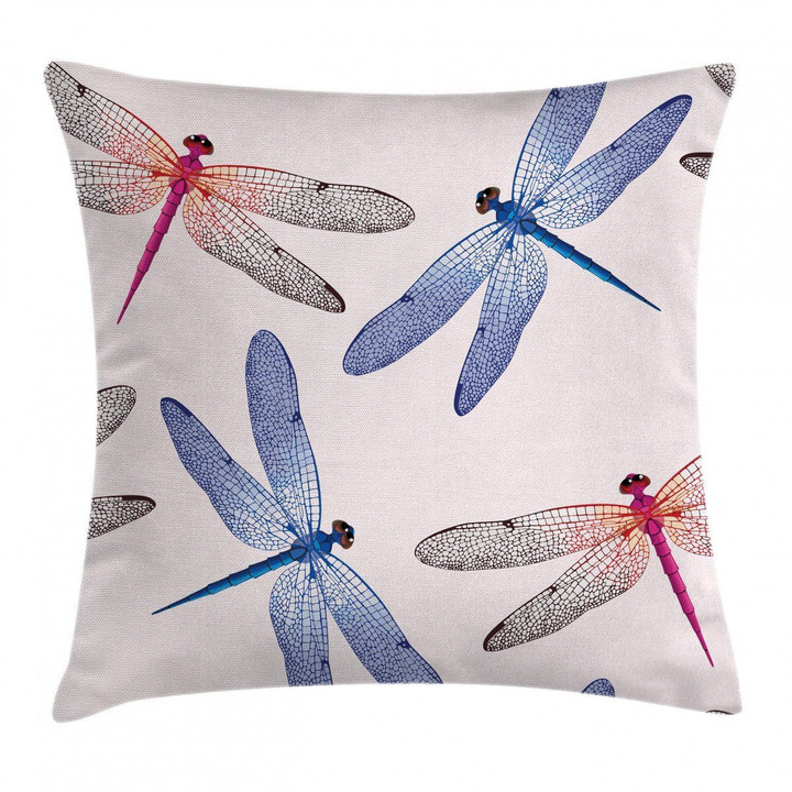 Blue And Red Dragonfly Wings Art Pattern Printed Cushion Cover