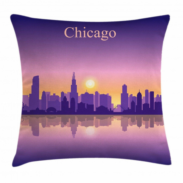 Illinois Sunset Chicago Art Pattern Printed Cushion Cover