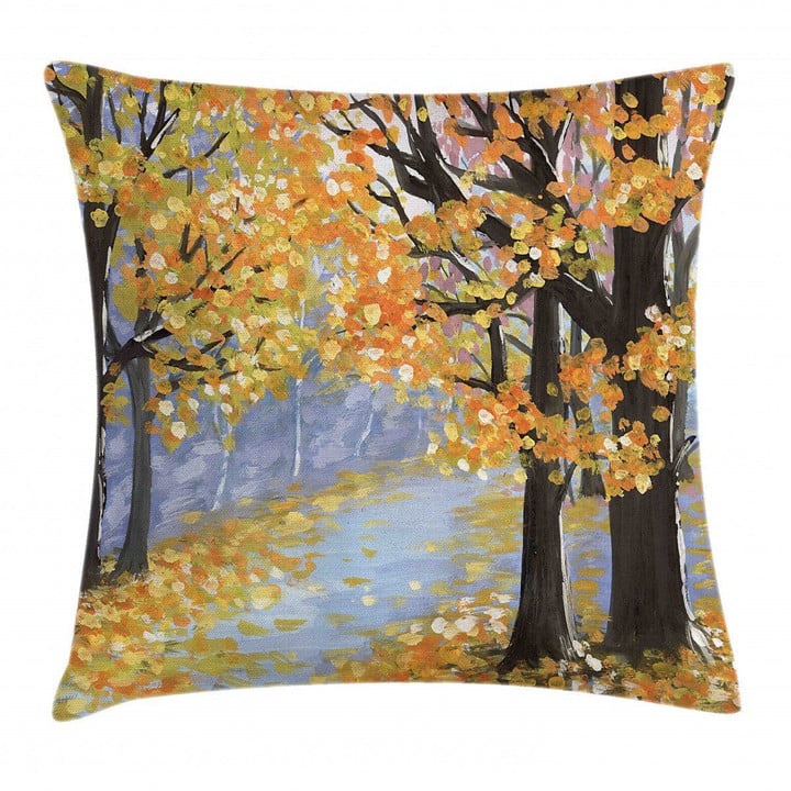 Gouache Autumn Scenery Art Pattern Printed Cushion Cover