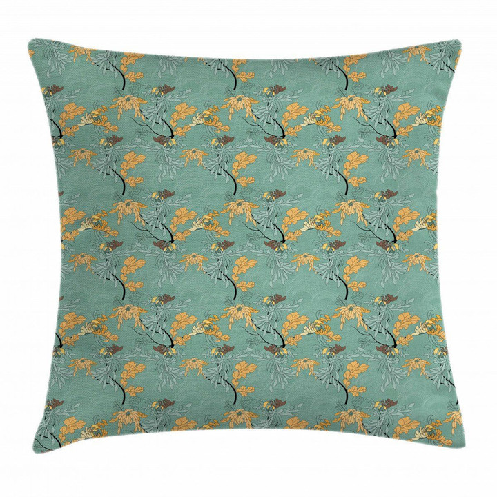 Japanese Motifs Leaves Pattern Printed Cushion Cover Home Decor