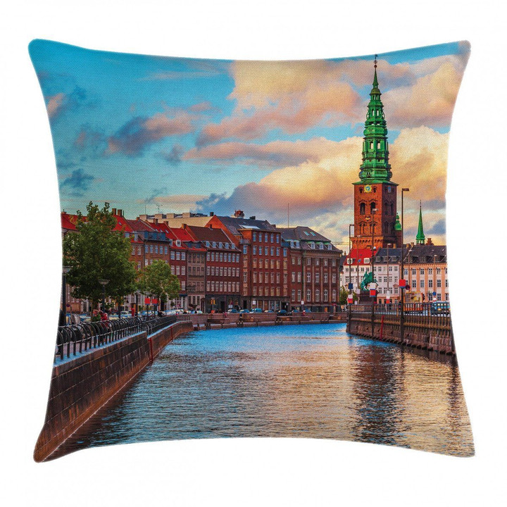 Sunset Of Copenhagen Art Printed Cushion Cover