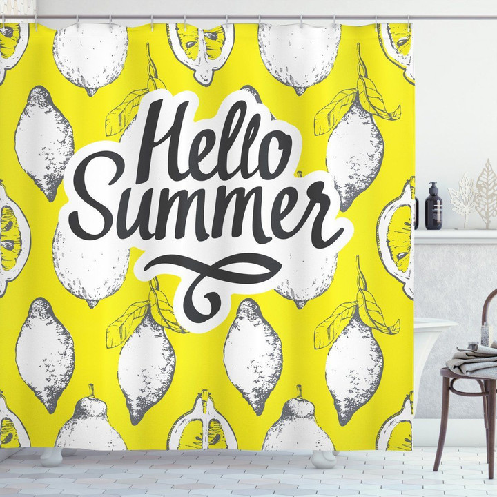 Retro Summertime Lemons Shower Curtain Home Decor