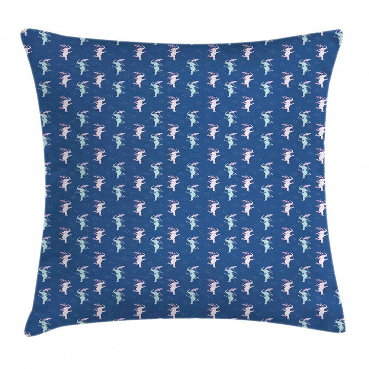 Funny Elephants Umbrellas Steelblue Art Pattern Printed Cushion Cover