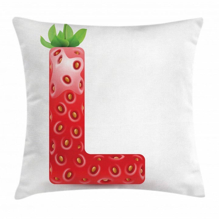 Ripe Strawberry Letter L Art Printed Cushion Cover