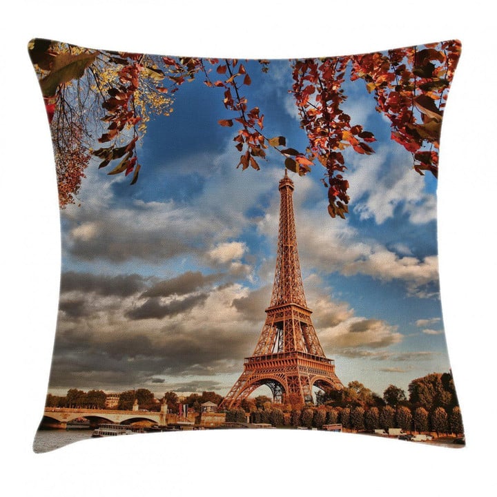 Eiffel Tower With Boat Art Pattern Printed Cushion Cover