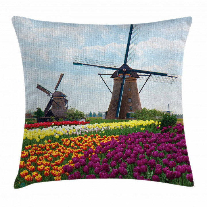 Farm Country Plants Windmill Art Printed Cushion Cover
