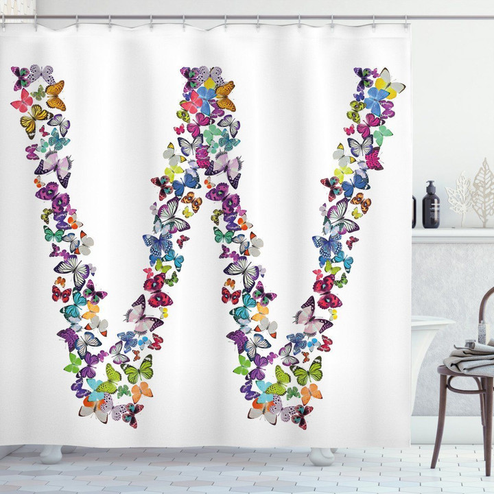 Butterflies Girls Font Alphabet Shower Curtain Home Decor