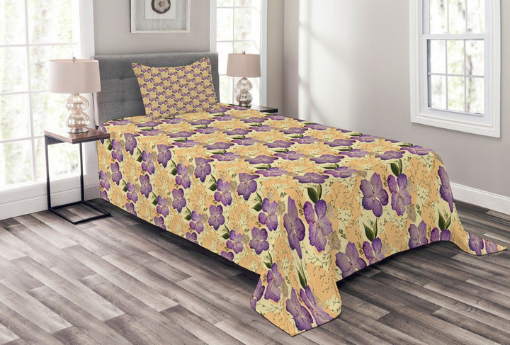 Romantical Purple Orchids 3D Printed Bedspread Set