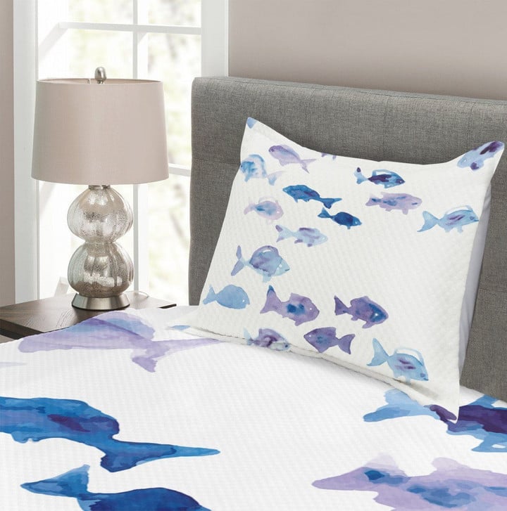 Watercolor Fishes 3D Printed Bedspread Set