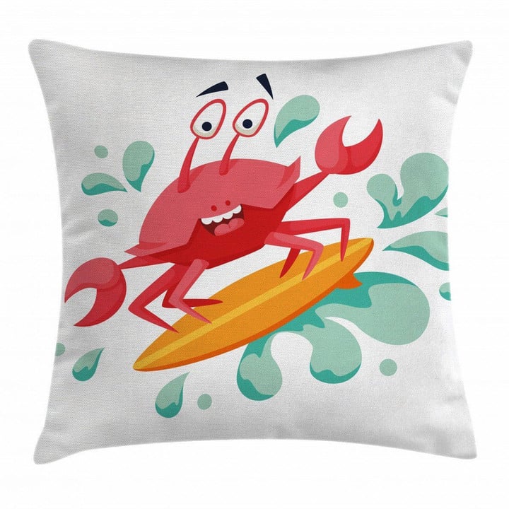 Caricature Crab Surfing Art Pattern Printed Cushion Cover