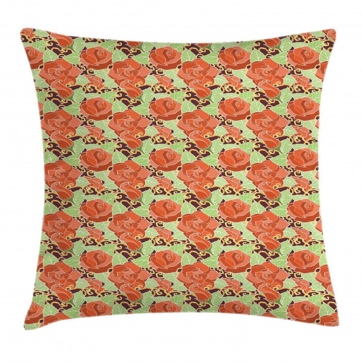 Blossoming Romantic Flower Orange Art Pattern Printed Cushion Cover