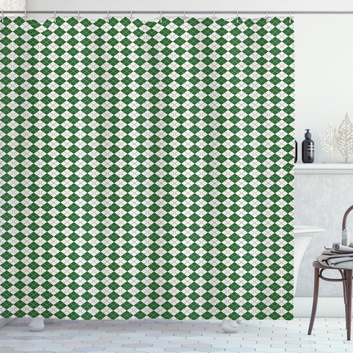 Green Retro Argyle Printed Shower Curtain Home Decor