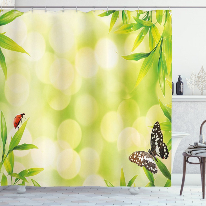 Animals On Bamboo Glowing Pattern Shower Curtain Home Decor