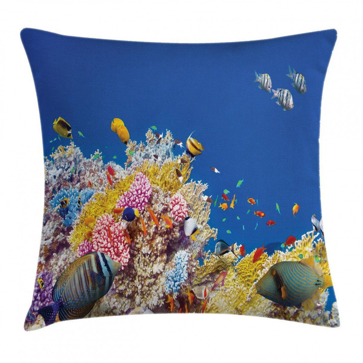 Tropical Corals Fish Under Sea Art Printed Cushion Cover