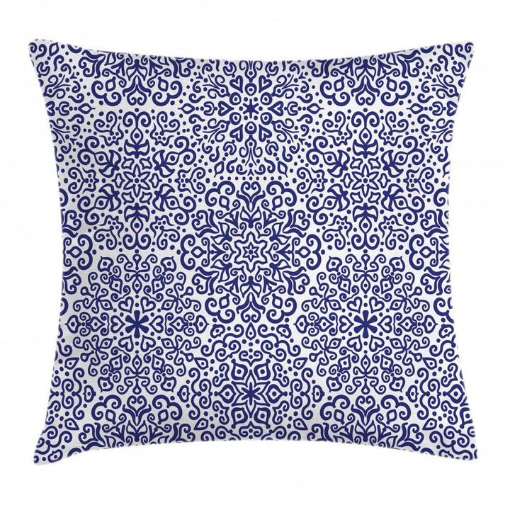 Blooms Hearts Blue Pattern Printed Cushion Cover
