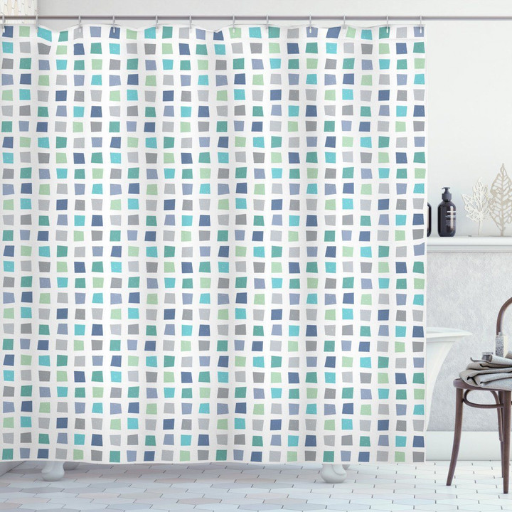 Shades Of Color Squares Pattern 3d Printed Shower Curtain Bathroom Decor