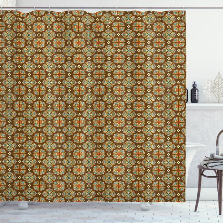 Curls And Swirls Folkloric Pattern 3d Printed Shower Curtain Bathroom Decor