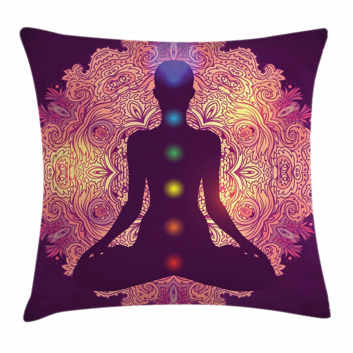 Psychedelic Mandala Mediation Purple Background Pattern Cushion Cover