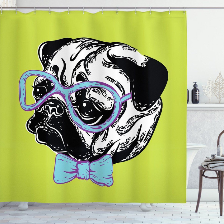 Pug With A Bow Tie Shower Curtain Home Decor