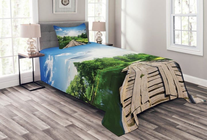 Wooden Bridge On River 3D Printed Bedspread Set