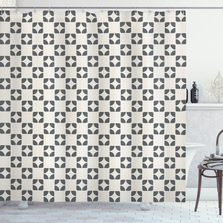 Retro Repeating Shapes Pattern 3d Printed Shower Curtain Bathroom Decor