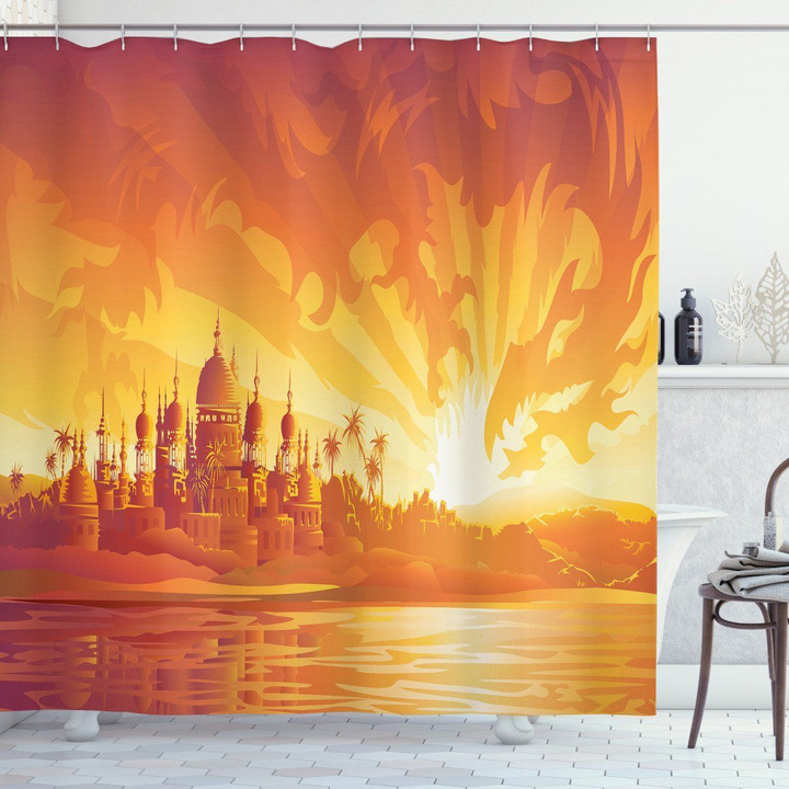 Orange City Sky Palace Pattern Shower Curtain Home Decor
