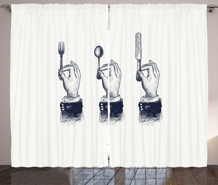 Hands With Cutleries Pattern Window Curtain Home Decor