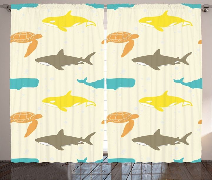 Whale Shark And Turtle Pattern Window Curtain Home Decor