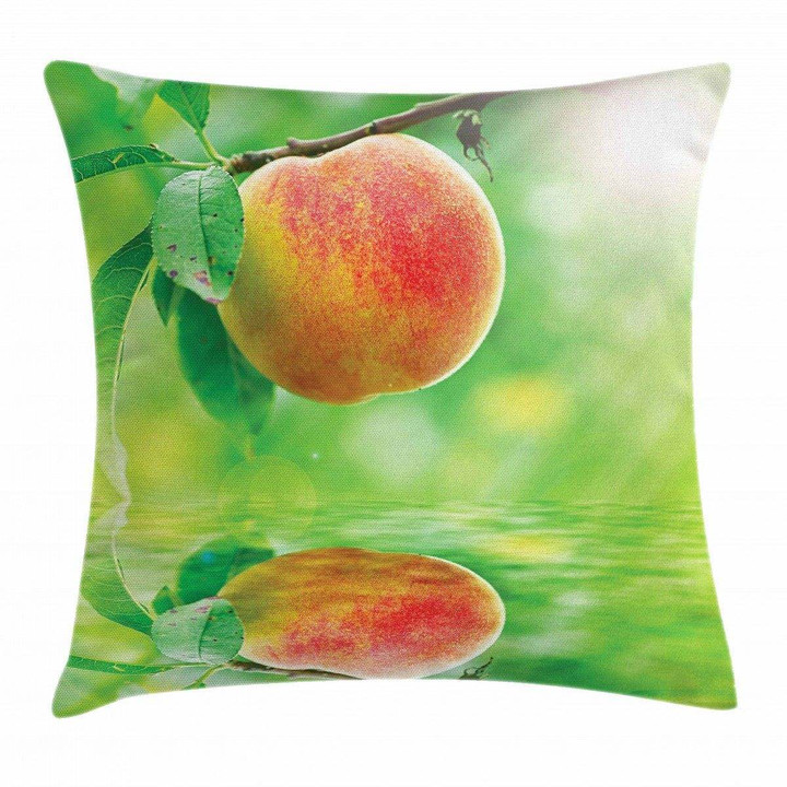 Ripe Nectarine On Branch Art Printed Cushion Cover