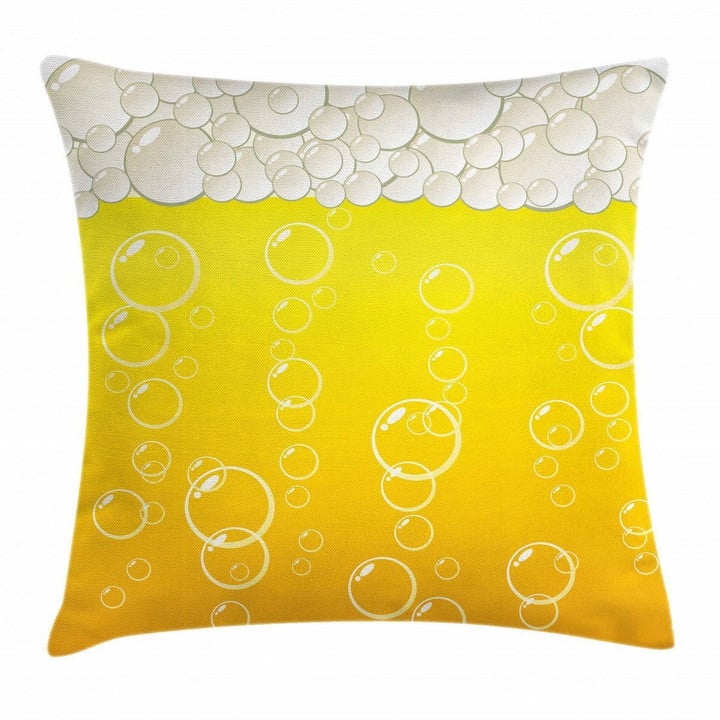 Bubbles Beer Macro Yellow Background Pattern Cushion Cover