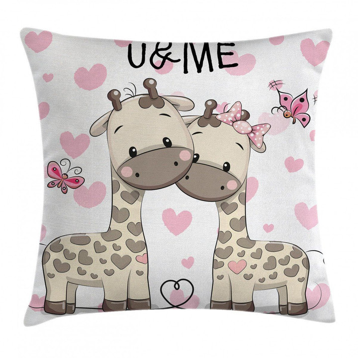 Baby Giraffes And Hearts You And Me Art Printed Cushion Cover