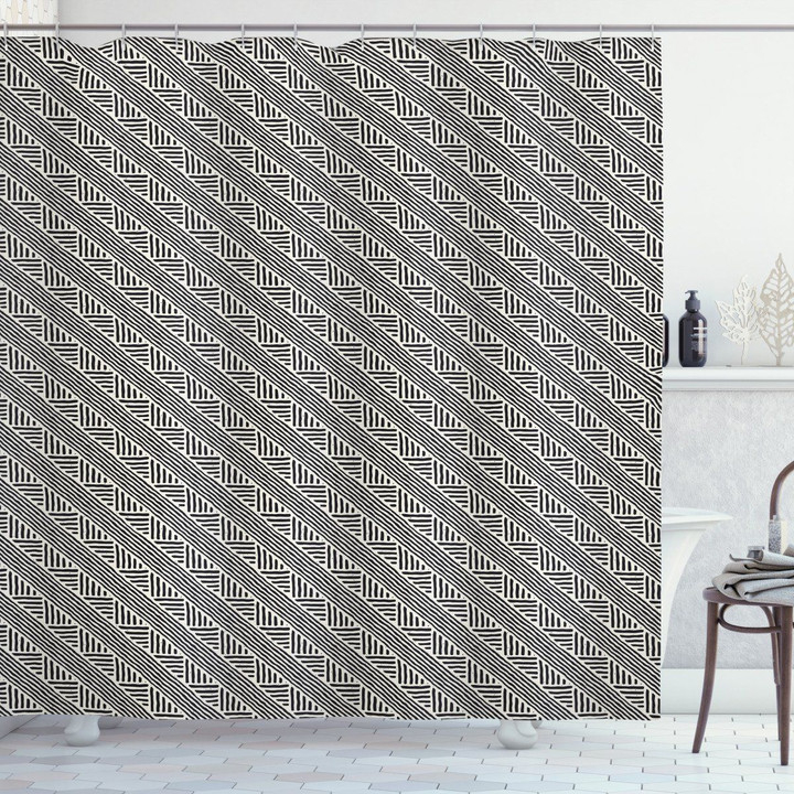 Diagonal Lines Chevron Pattern Shower Curtain Home Decor