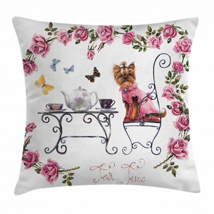 Terrier In Pink Dress Art Printed Cushion Cover
