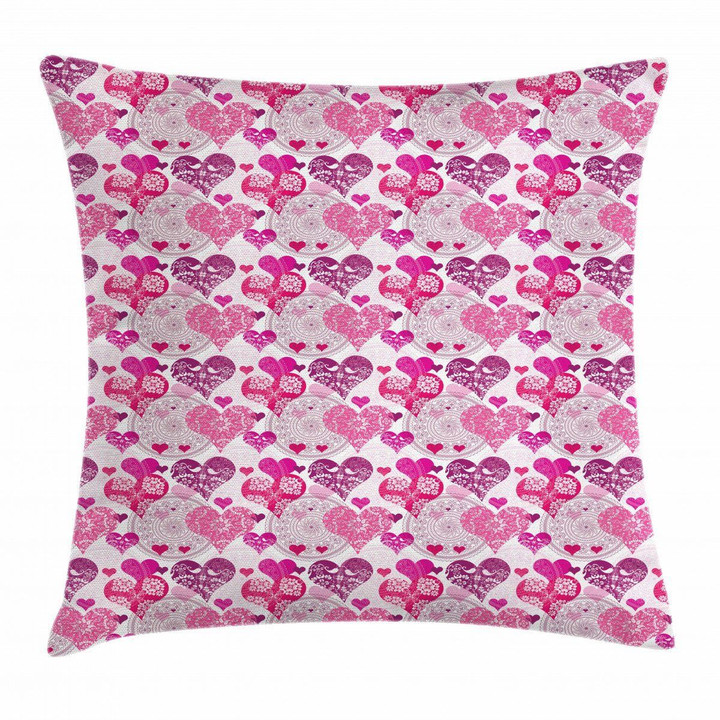 Love Design Pink And Grey Art Pattern Printed Cushion Cover