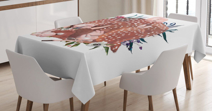 Deer With Hares In Forest Printed Tablecloth Home Decor
