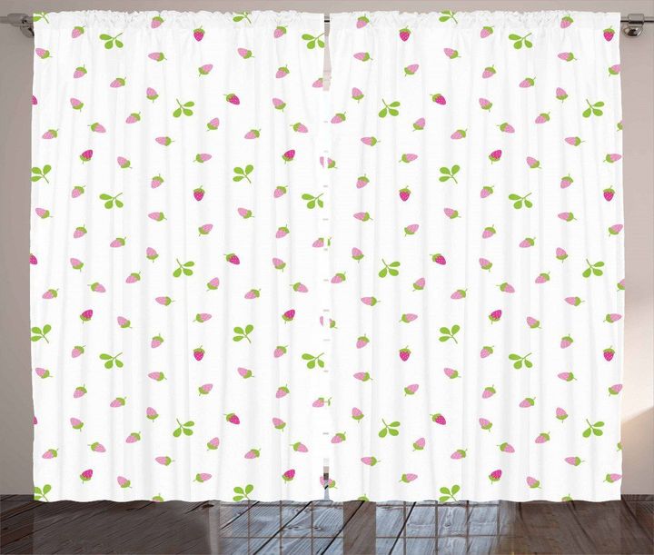 Simplistic Sketch Strawberry Leaves Pattern Window Curtain Home Decor