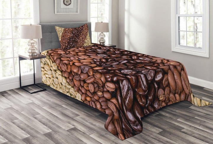 Coffee Beans Stripes 3D Printed Bedspread Set