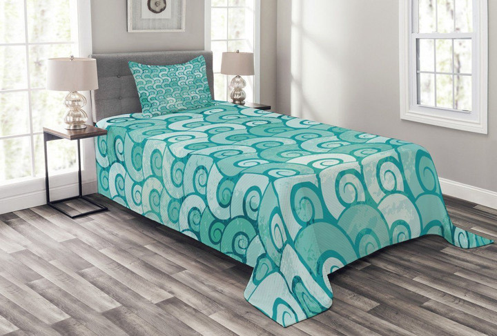 Swirled Spiral Sea Waves 3D Printed Bedspread Set