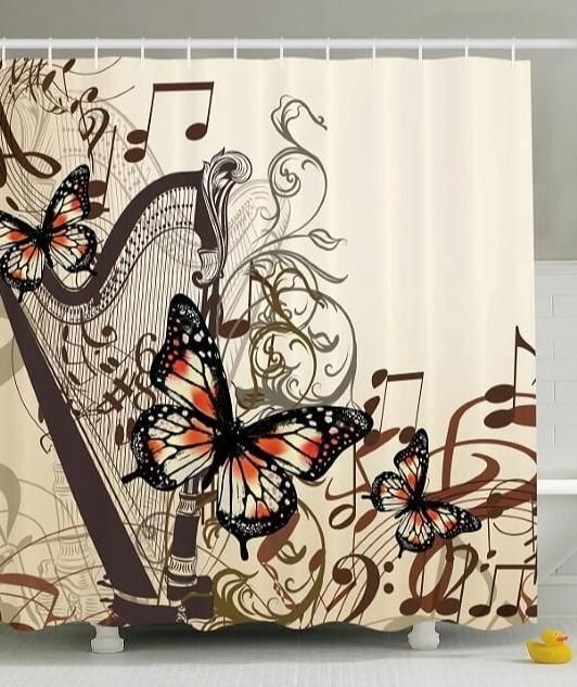 Butterfly Harp Music Heaven Pattern Shower Curtain Home Decor