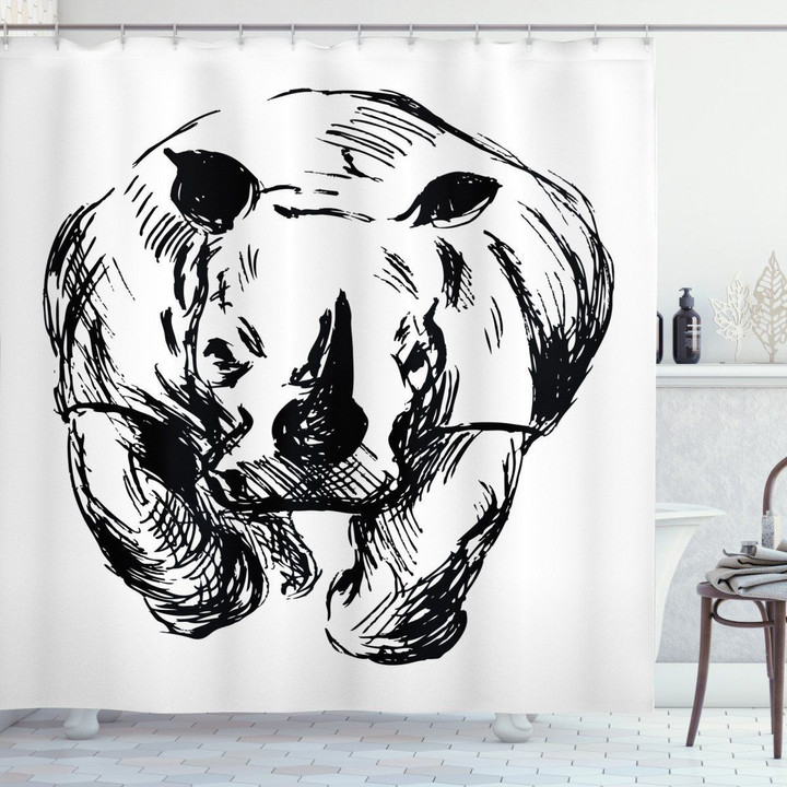 Rhino Savannah Element Wild White 3d Printed Shower Curtain Bathroom Decor