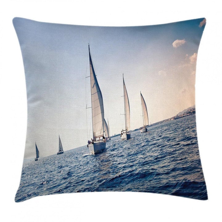 Racing Sport Sailboats Art Pattern Printed Cushion Cover