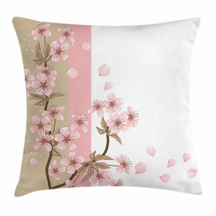 Romantic Sakura Blooms Pattern Printed Cushion Cover