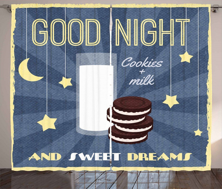 Biscuits And Milk Good Night And Sweet Dream Printed Window Curtain Home Decor